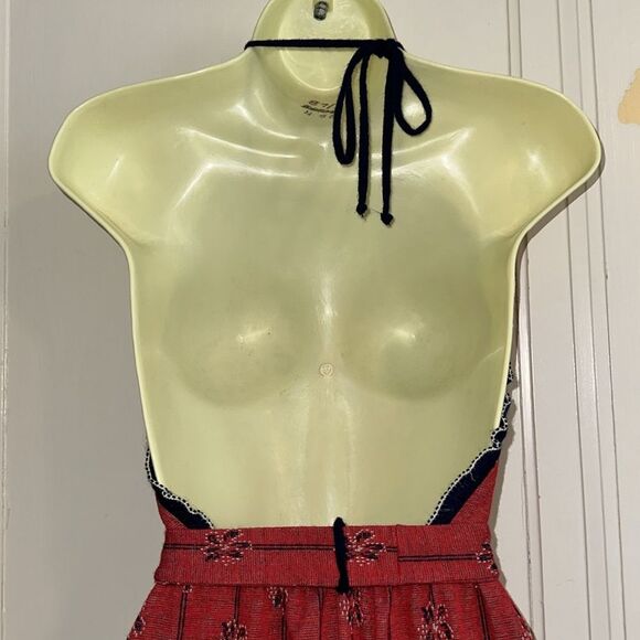 Vintage 70s Hubba Hubba Red, White & Navy Blue Halter Maxi Dress With Ruffle Hem - Picture 8 of 10